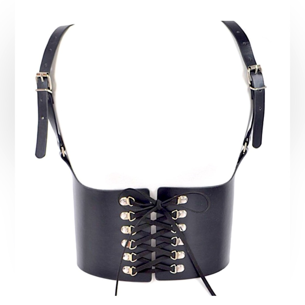 Plus Size Vegan Black Leather Corset Statement Belt
